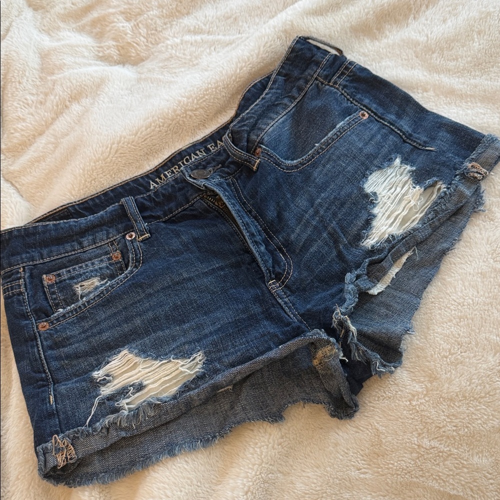 American Eagle Outfitters Distressed Dark Blue Jean Shorts
